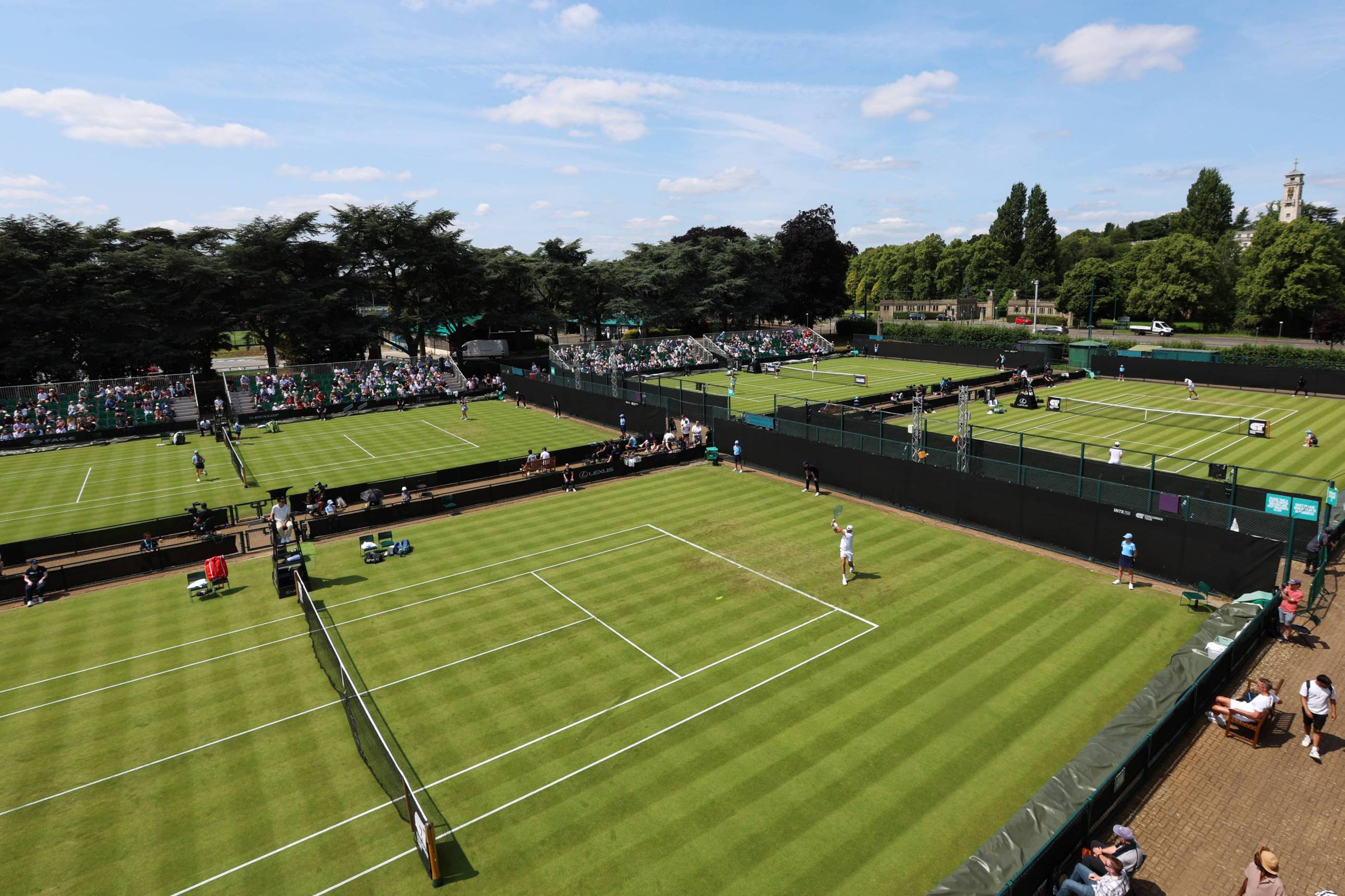 View of four outside courts at the Lexus Nottingham Open