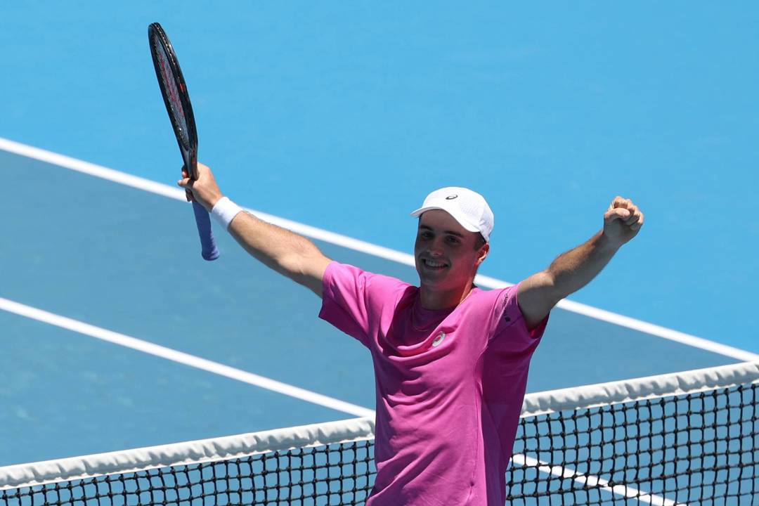Arthur Fery celebrates his first round win at the Australian Open 2026