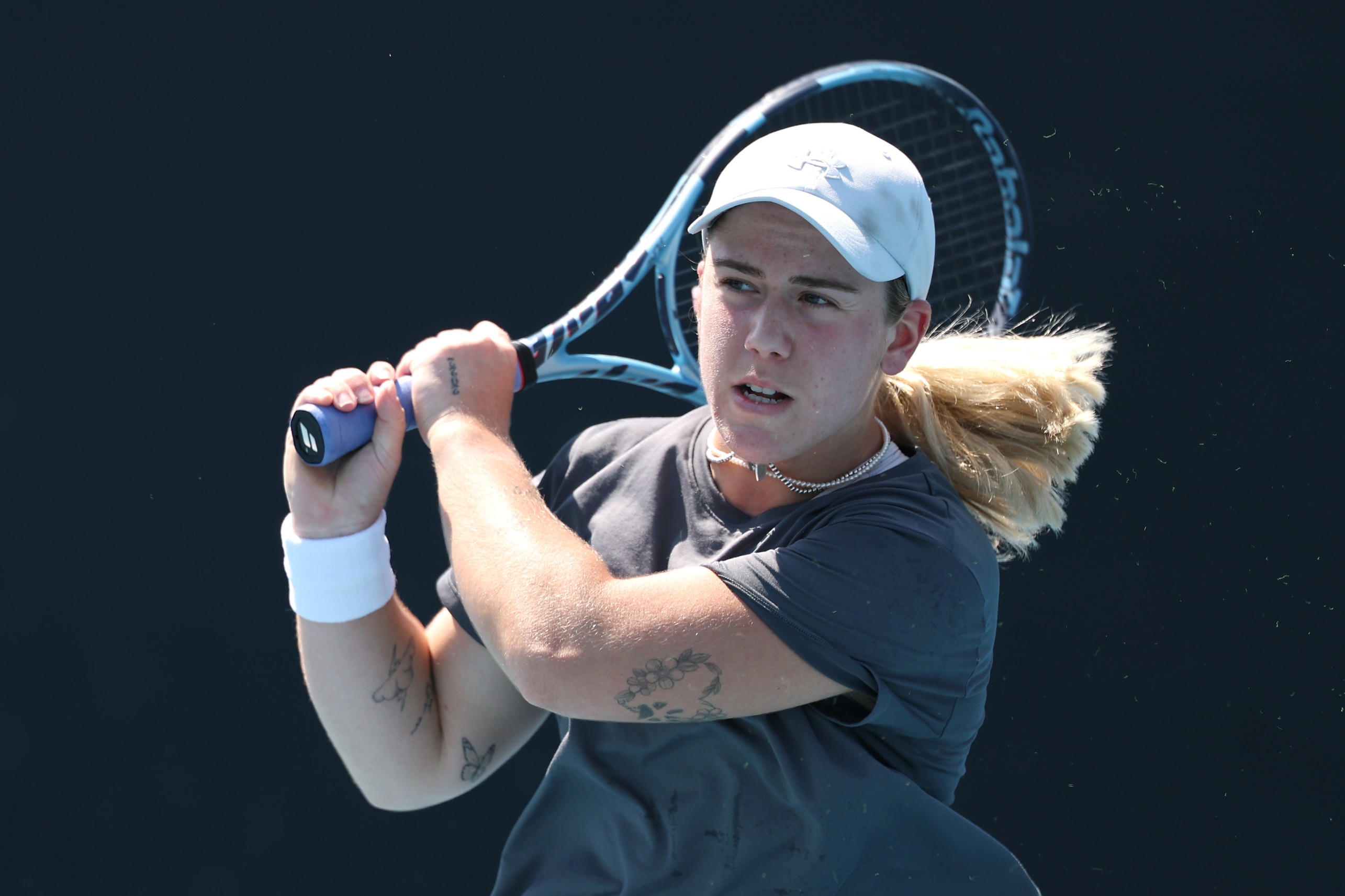 Sonay Kartal hits a backhand at the Australian Open