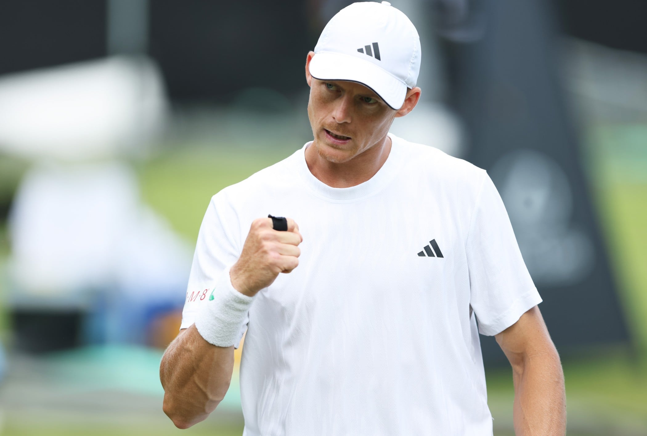 Billy Harris gives a fist pump in the first round of the 2026 Lexus Birmingham Open