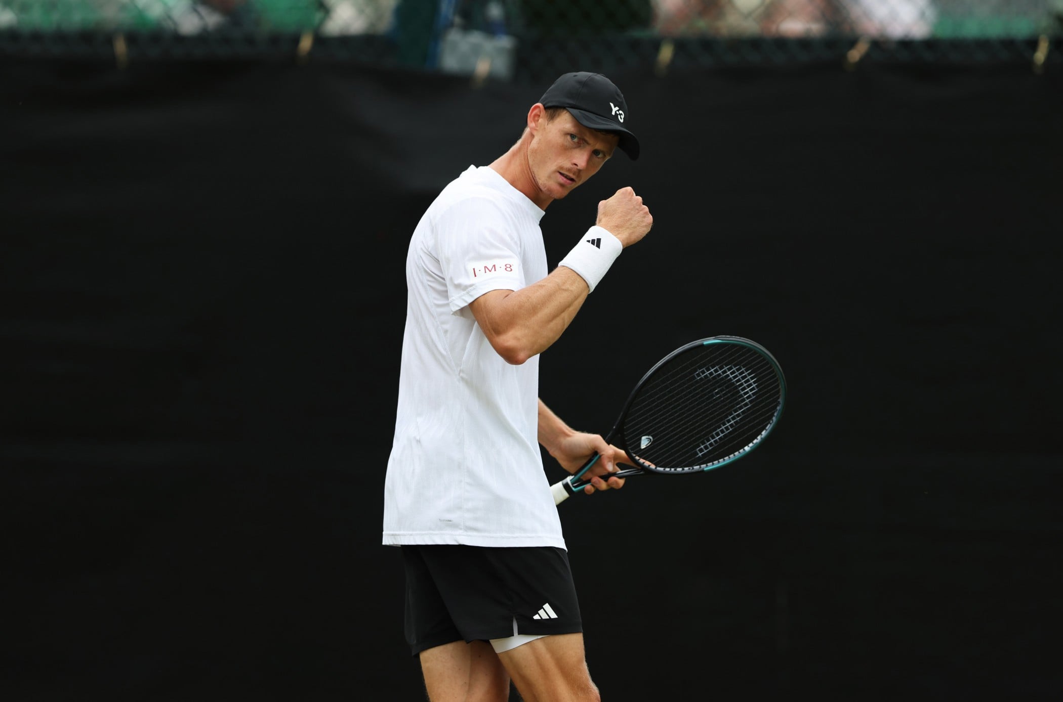 Billy Harris gives a fistpump during his second round win at the Lexus Nottingham Open
