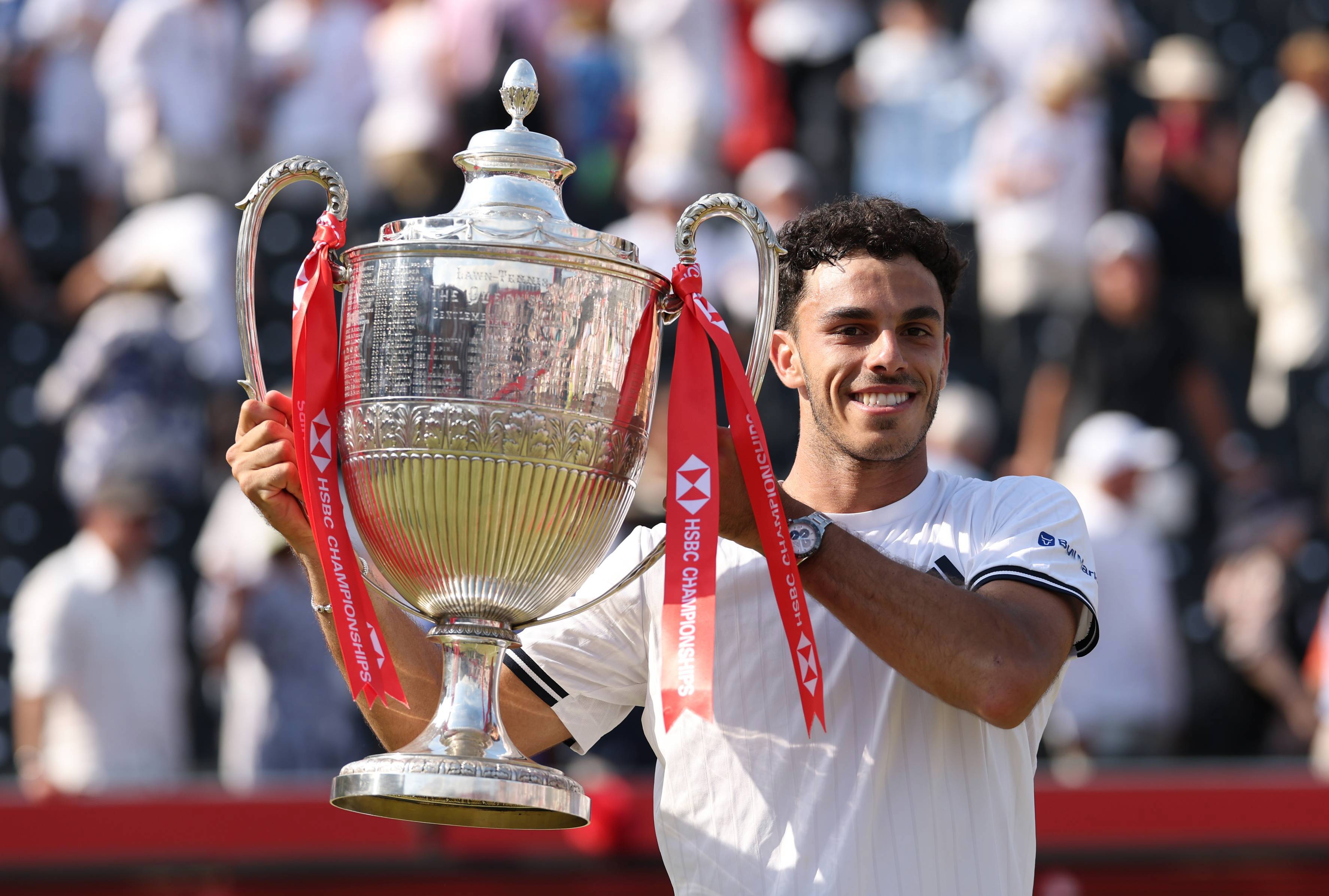 Francisco Cerundolo holding the 2026 HSBC Championships singles title