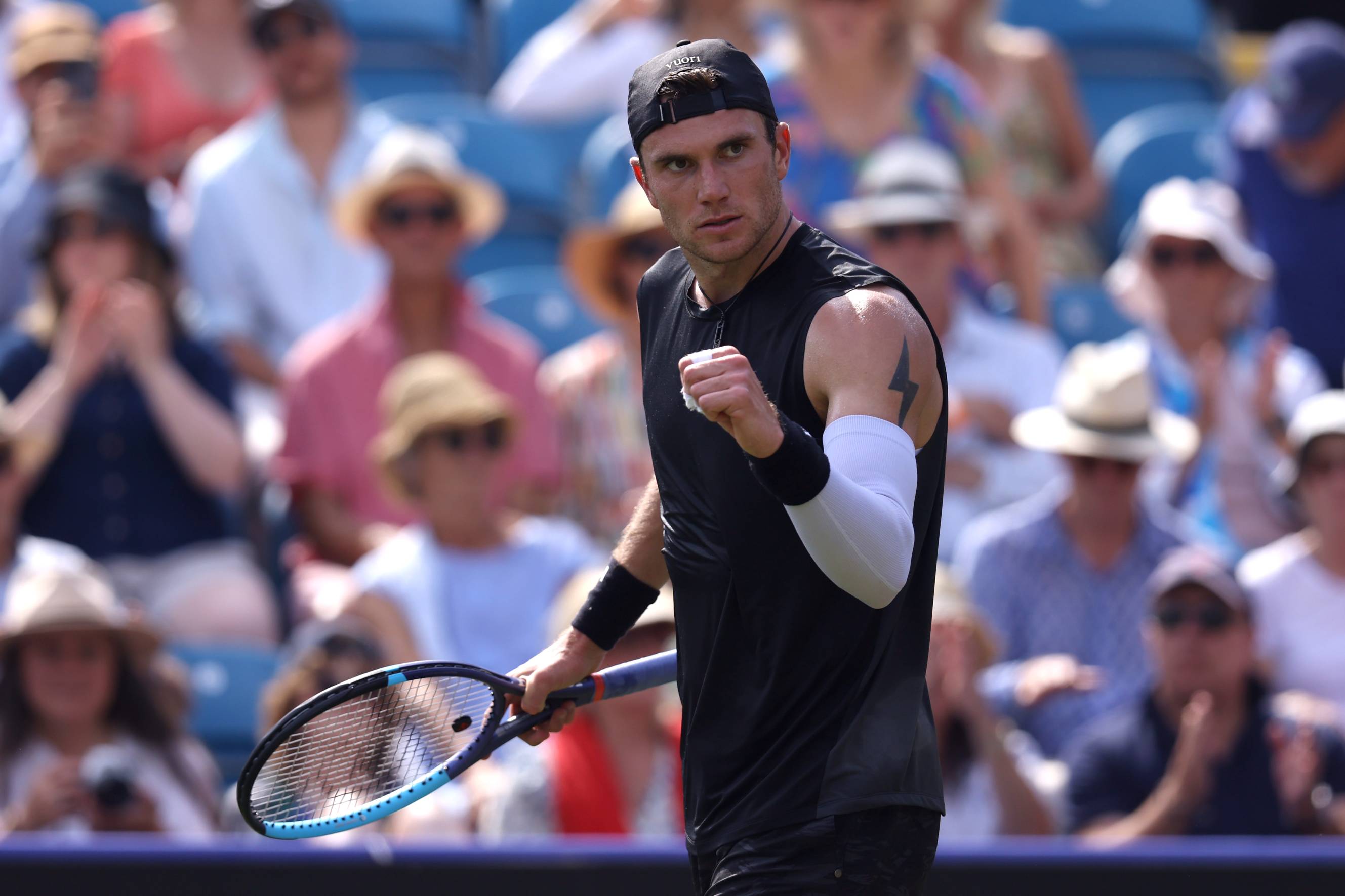 Jack Draper gives a fist pump in his quarter-final win over Gabriel Diallo at the Lexus Eastbourne Open