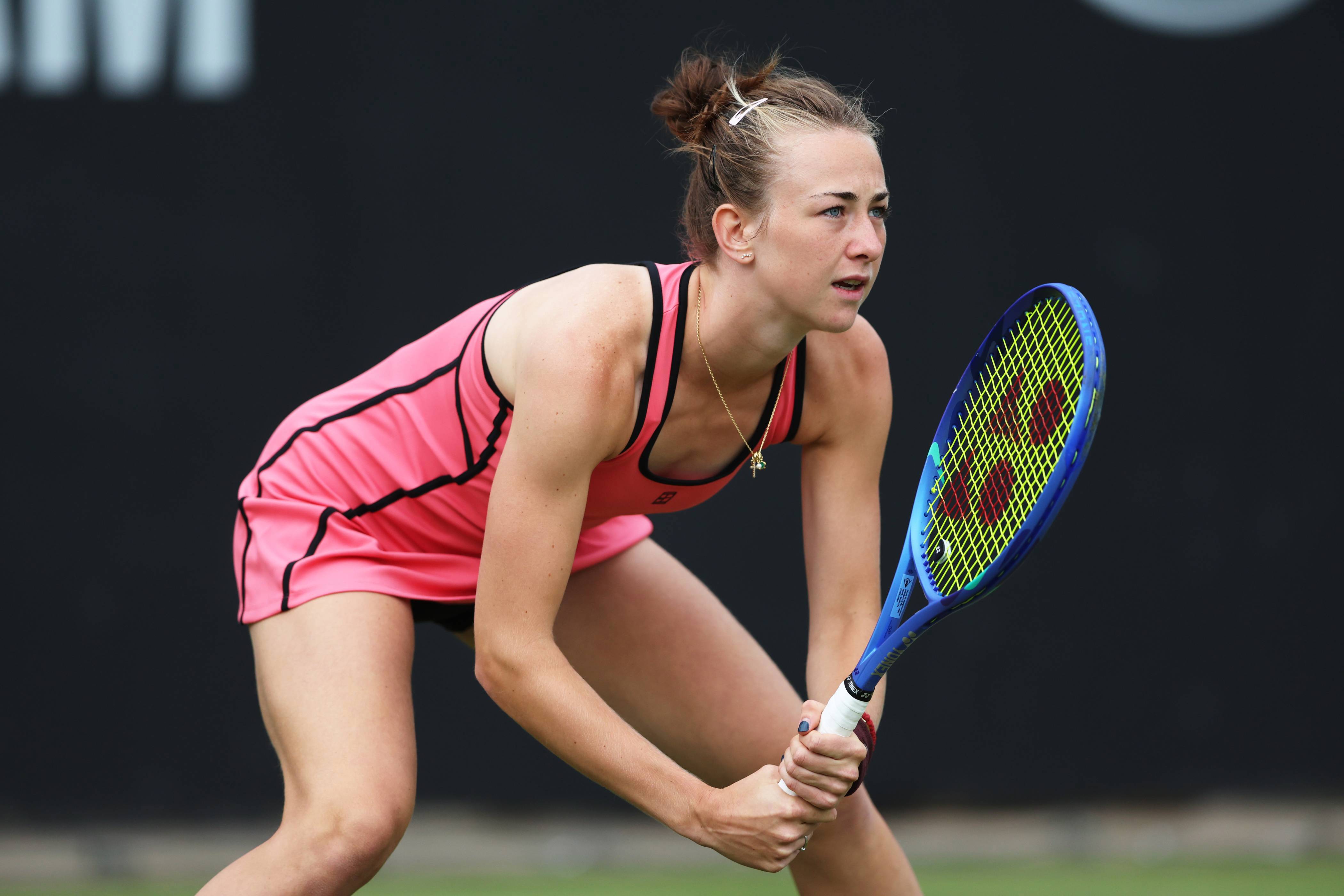 Mika Stojsavljevic prepares to return a serve in the opening round of the Lexus Birmingham Open