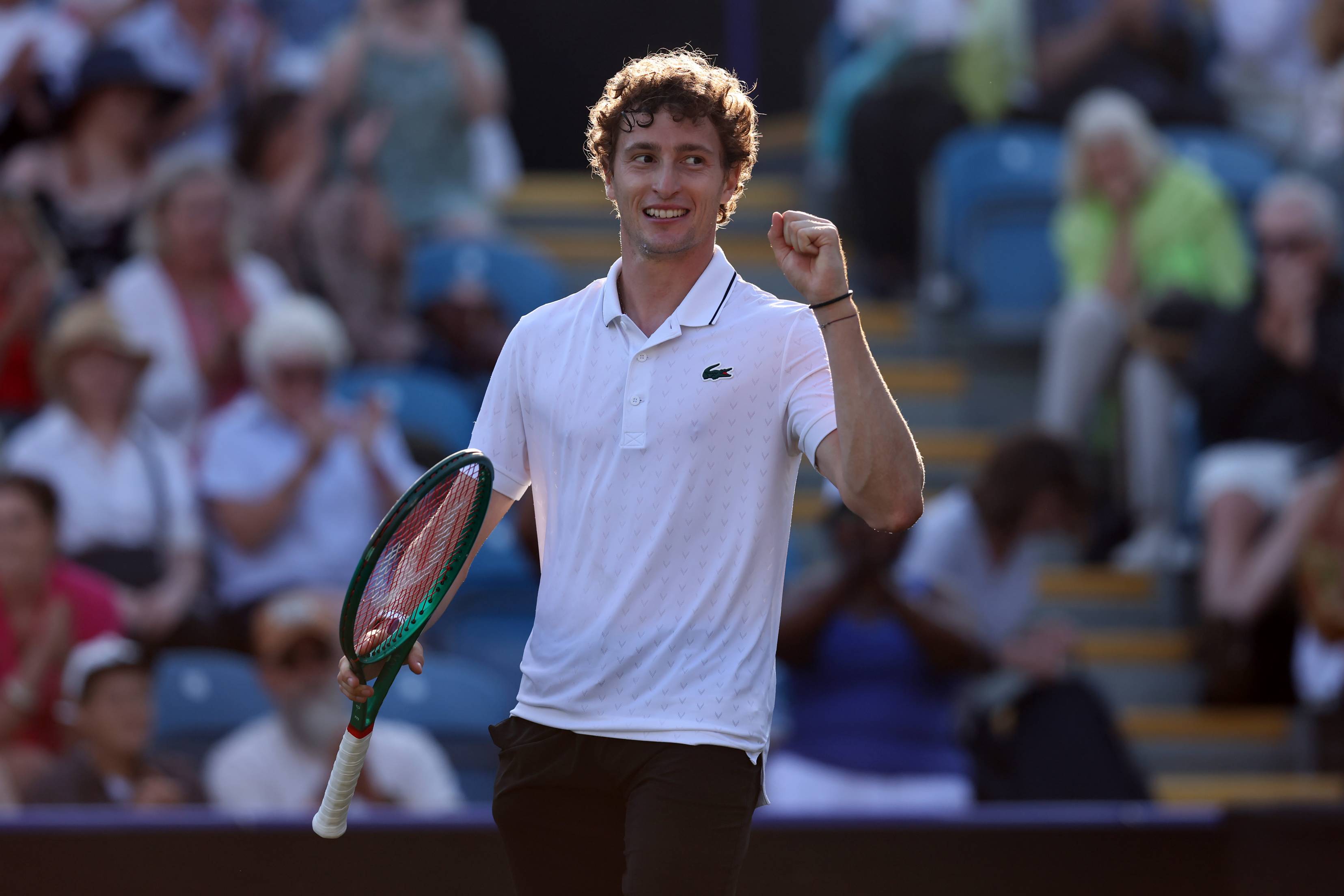 Ugo Humbert celebrates winning the semi-final of the Lexus Eastbourne Open at the Lexus Eastbourne Open