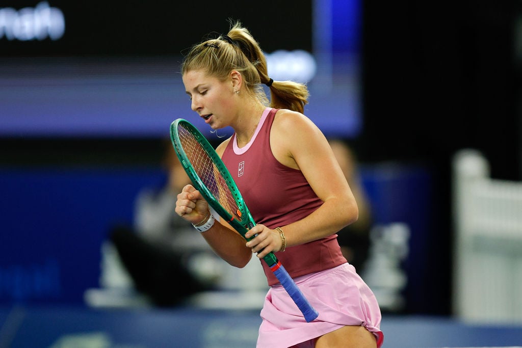 British tennis player Hannah Klugman gives a fist pump at the Lexus Wrexham Open