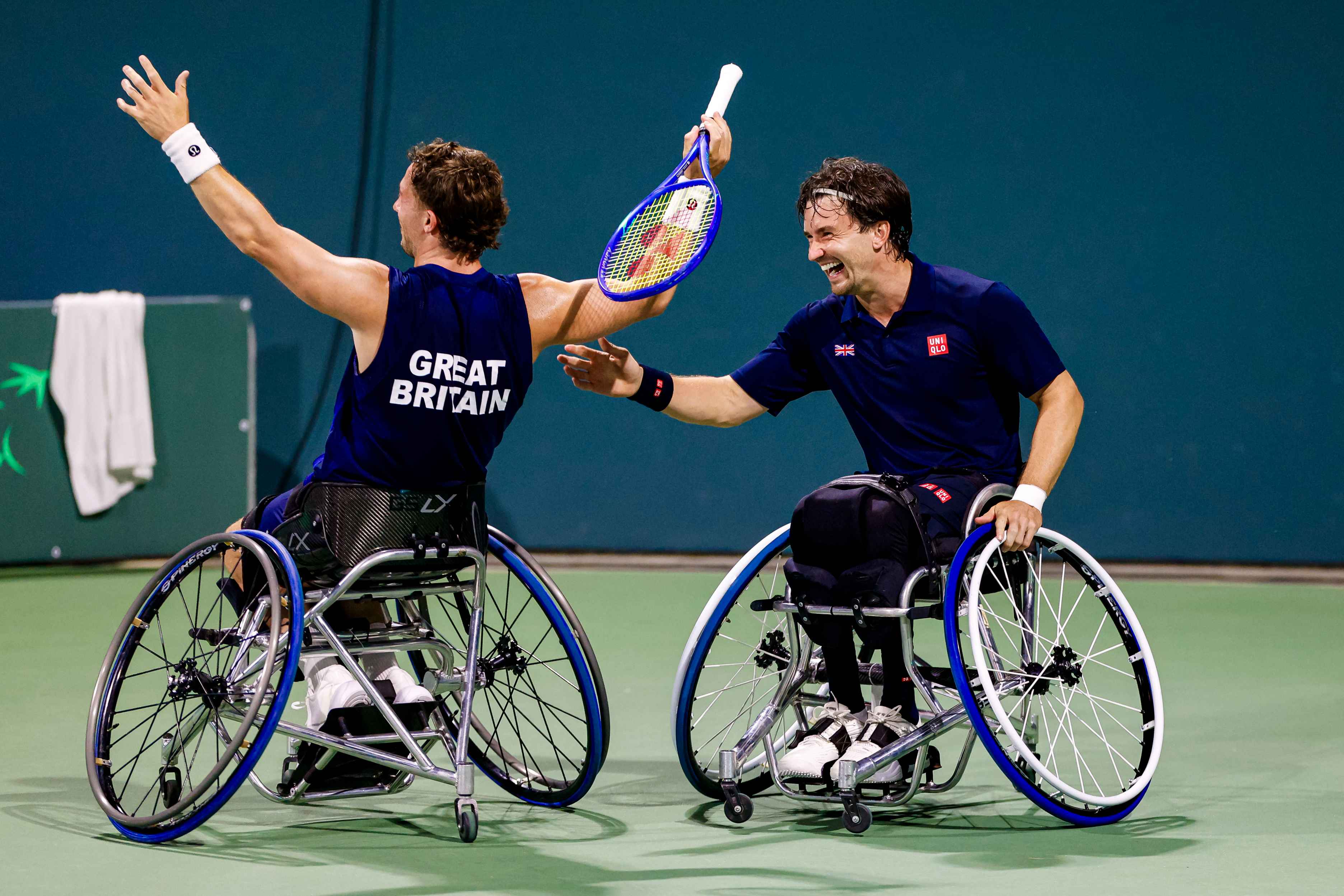 Alfie Hewett and Gordon Reid celebrating after winning the World Team Cup