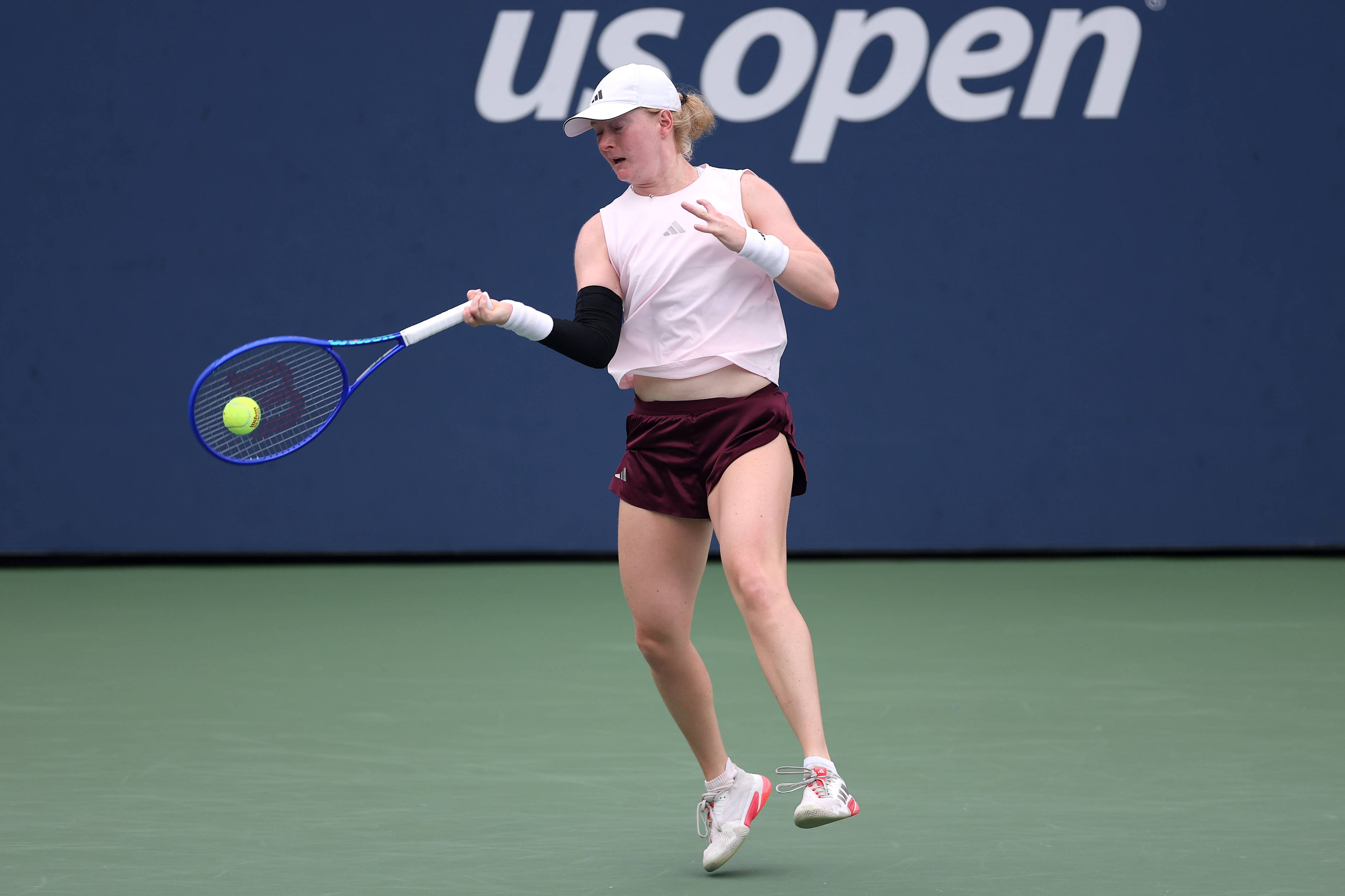 British tennis player Francesca Jones hitting a forehand on court at the US Open