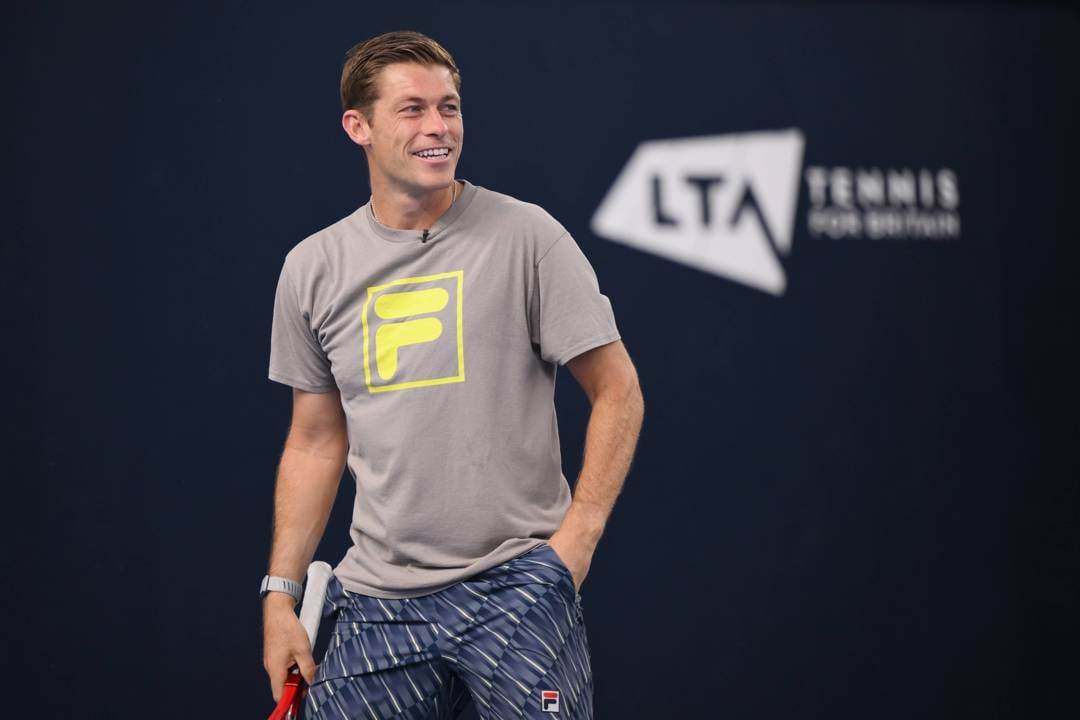 British doubles star Neal Skupski smiling during a Davis Cup practice at the National Tennis Centre
