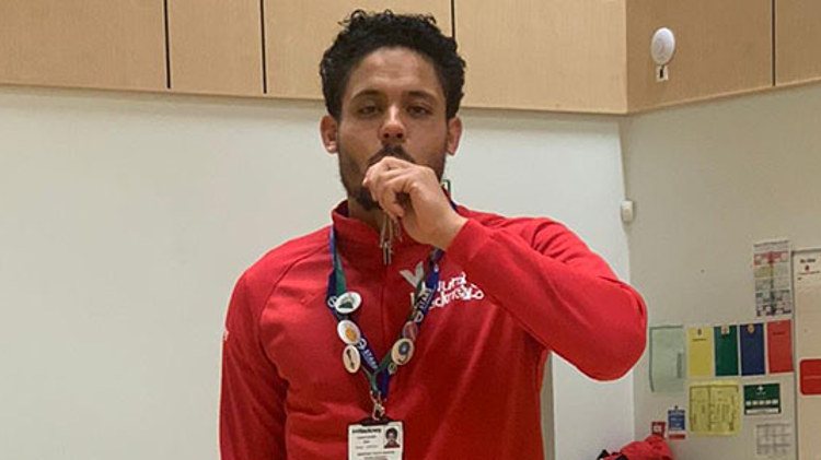 Christopher Diaz in a classroom