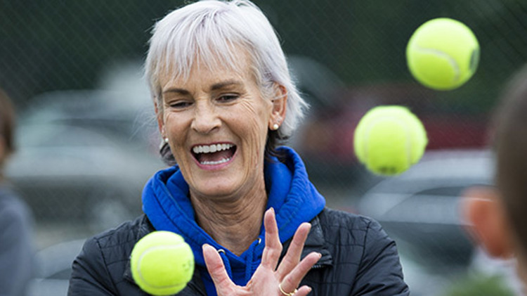 Judy Murray catching tennis balls