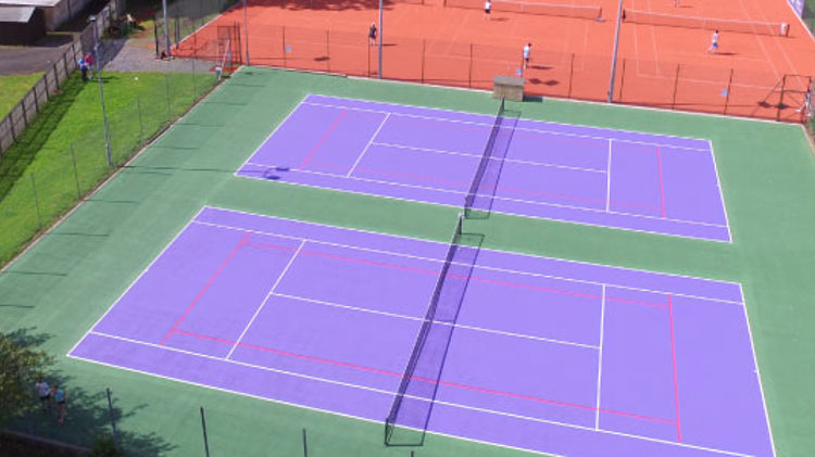 bird's eye view of two of peebles outdoor tennis court