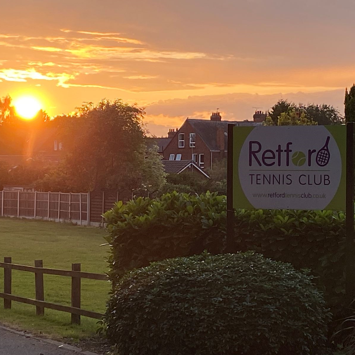 The sun setting behind Retford Tennis club